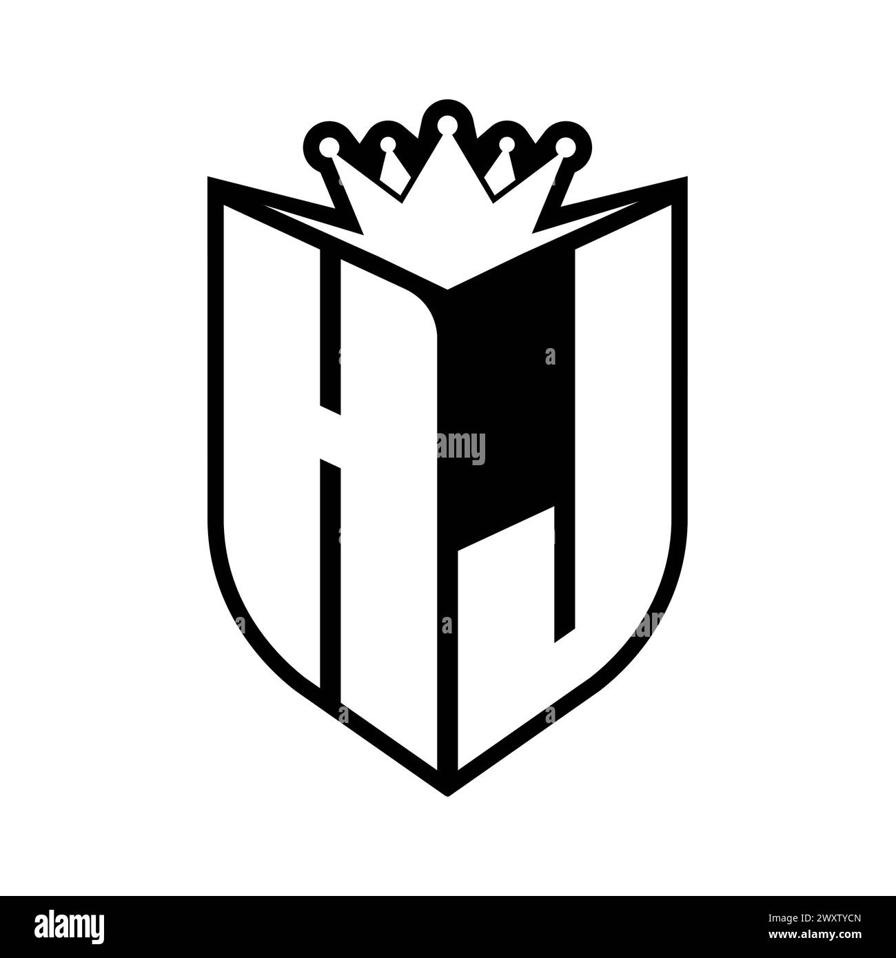 HJ Letter bold monogram with shield shape and sharp crown inside shield ...