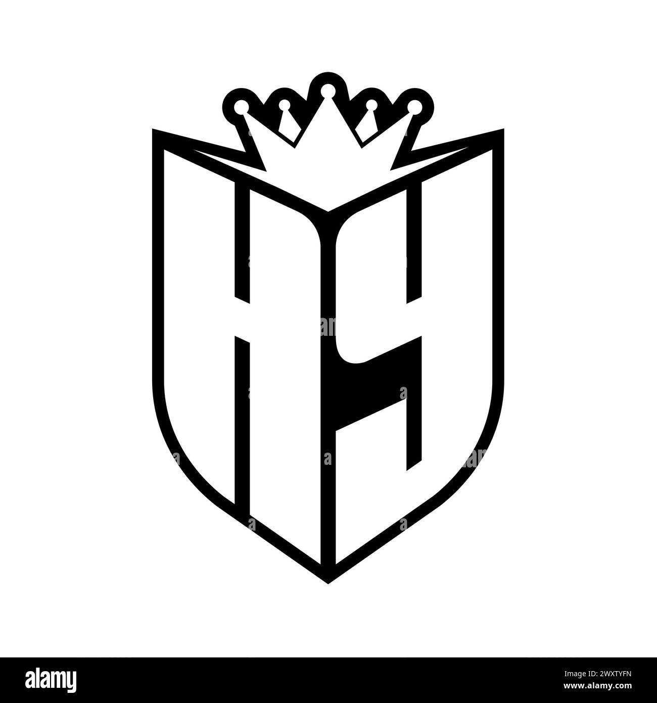 HY Letter bold monogram with shield shape and sharp crown inside shield ...