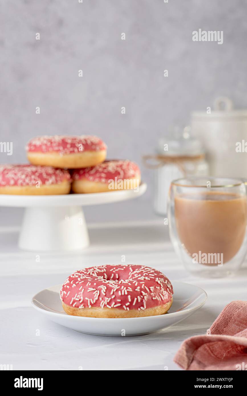 Food photography of doughnut, donuts, glazed, tea, coffee, milk, bagel, bakery, baking, pastry