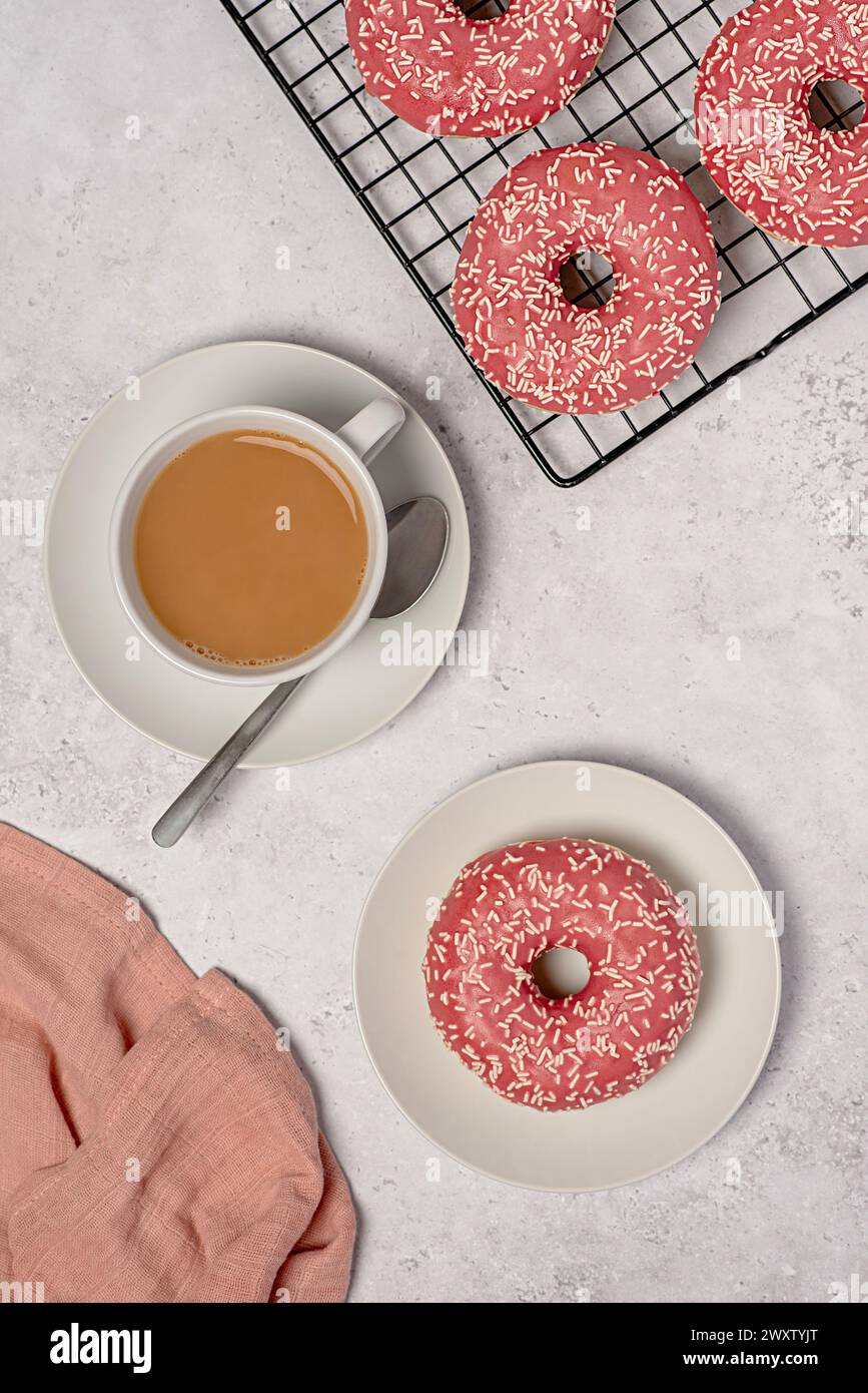 Food photography of doughnut, donuts, glazed, milk, bagel, bakery