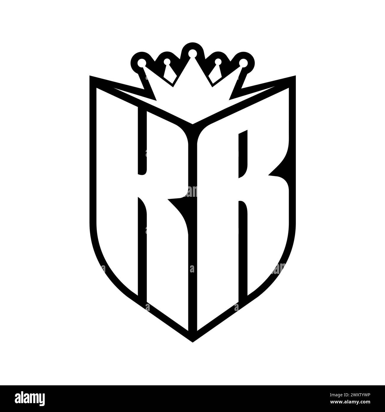 KR Letter bold monogram with shield shape and sharp crown inside shield black and white color design template Stock Photo
