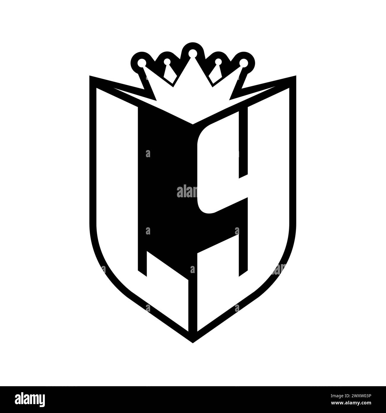 LY Letter bold monogram with shield shape and sharp crown inside shield ...