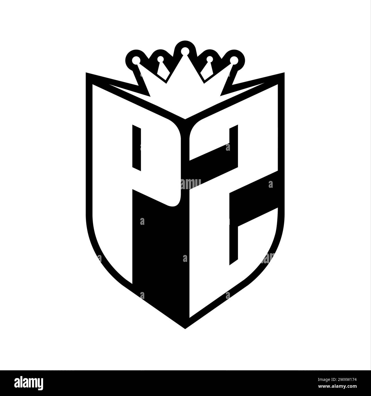 PZ Letter bold monogram with shield shape and sharp crown inside shield ...