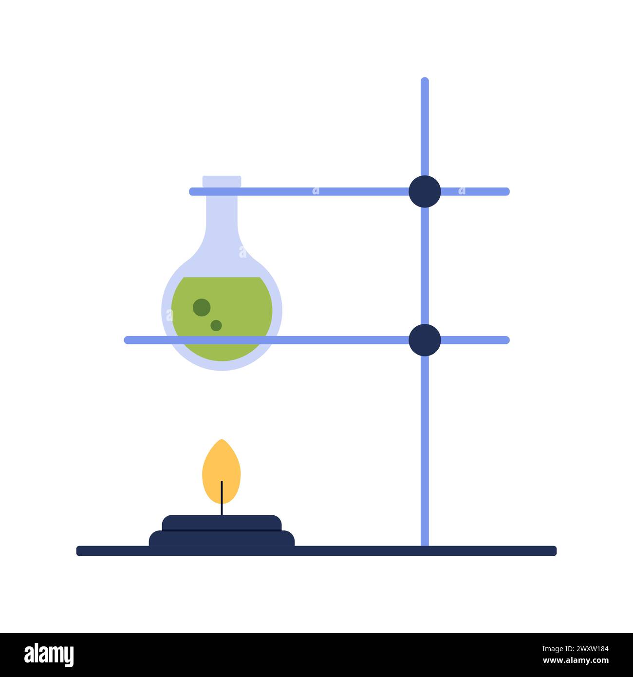 Laboratory glass flasks holder and alcohol spirit burner, lab equipment for chemical experiment