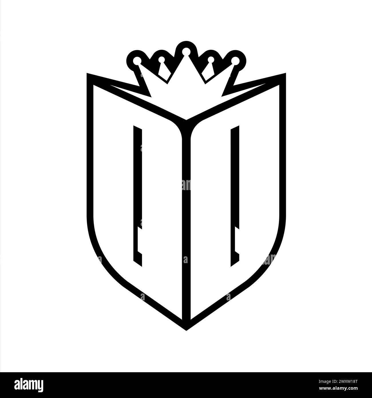QQ Letter bold monogram with shield shape and sharp crown inside shield ...