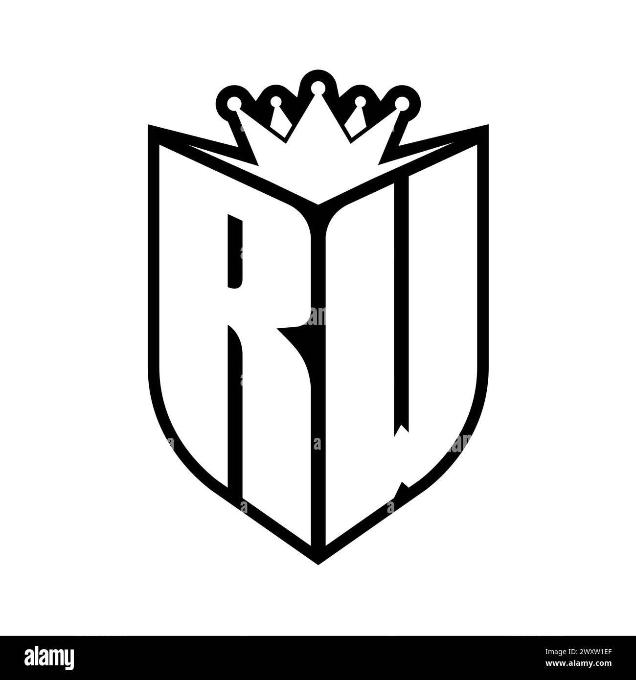 RW Letter bold monogram with shield shape and sharp crown inside shield ...