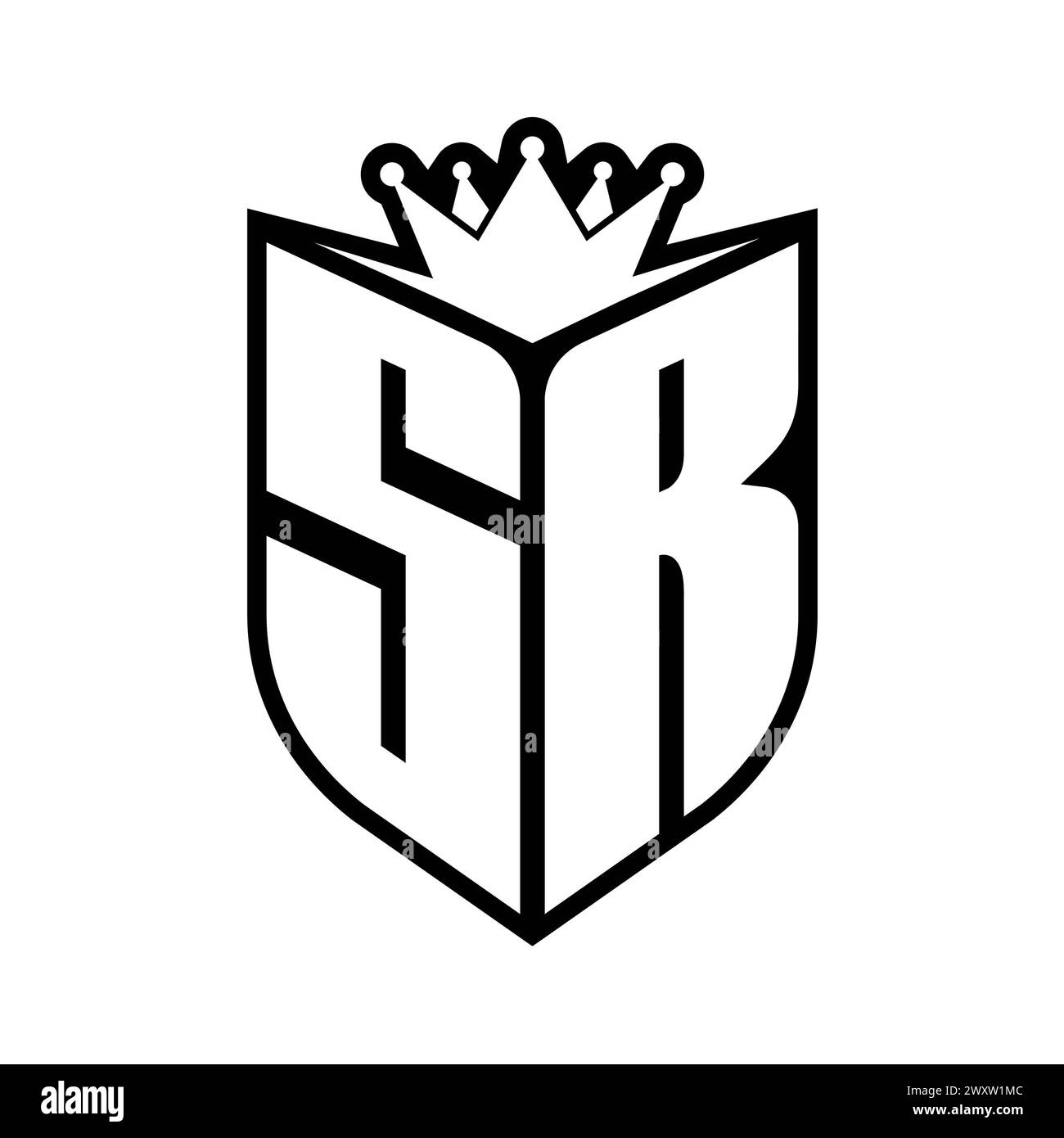 SR Letter bold monogram with shield shape and sharp crown inside shield black and white color design template Stock Photo