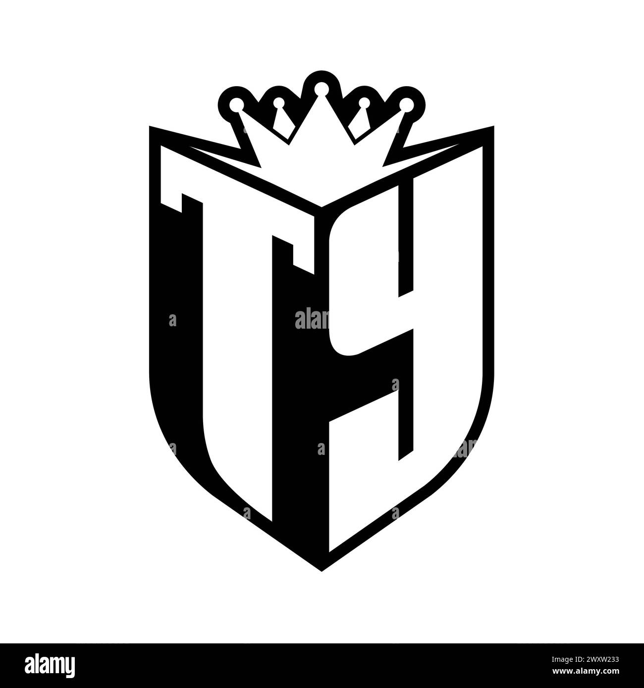 TY Letter bold monogram with shield shape and sharp crown inside shield ...