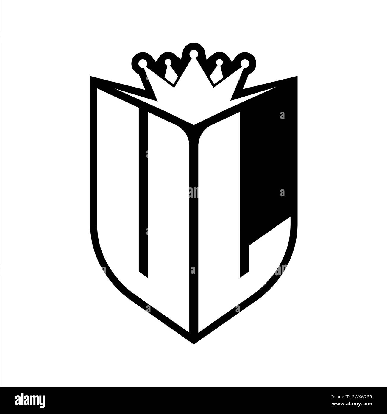 UL Letter bold monogram with shield shape and sharp crown inside shield ...