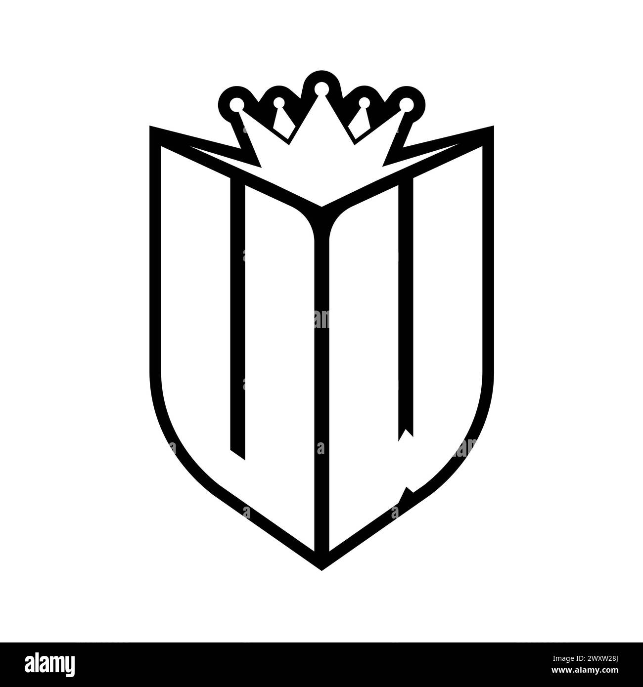 Sharp Crown UW Letter bold monogram with shield shape and sharp crown inside shield ...