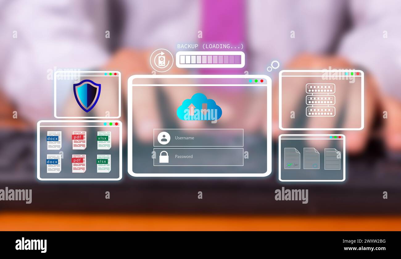 transfer data to the cloud securely. password, username Stock Photo