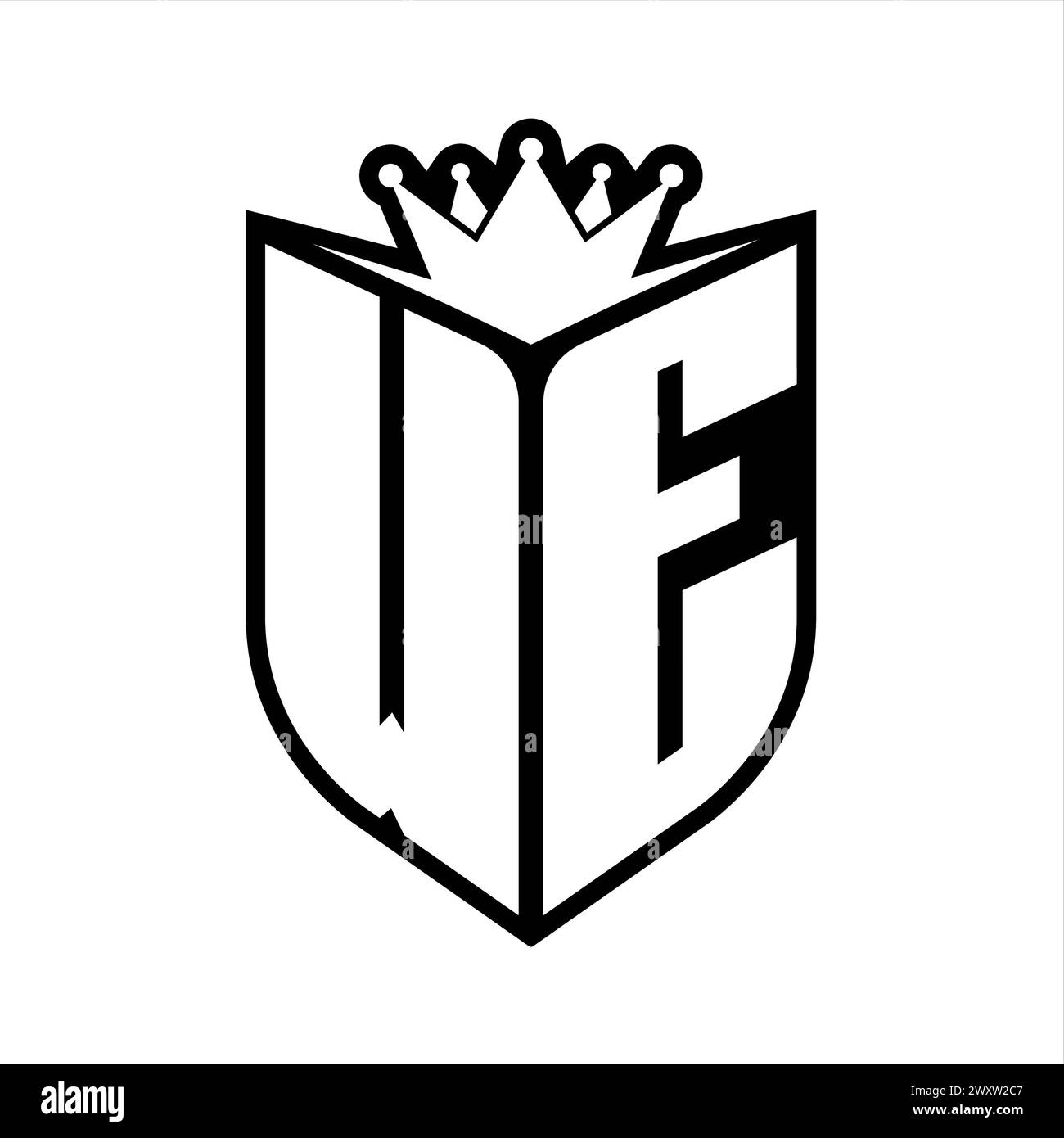 WE Letter bold monogram with shield shape and sharp crown inside shield ...