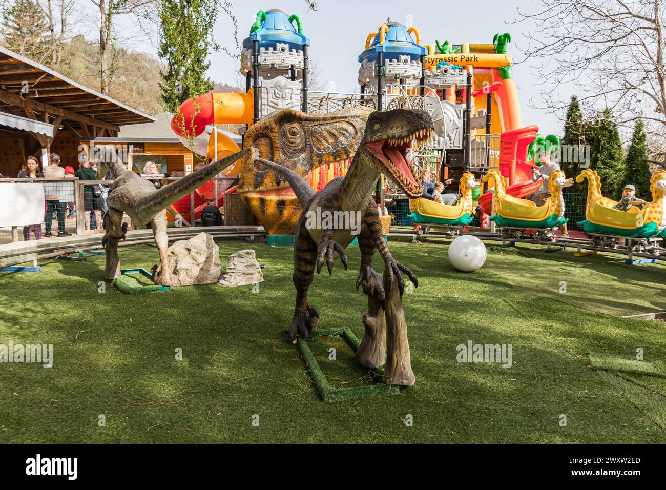 Velociraptor in an amusement park in austria Stock Photo - Alamy