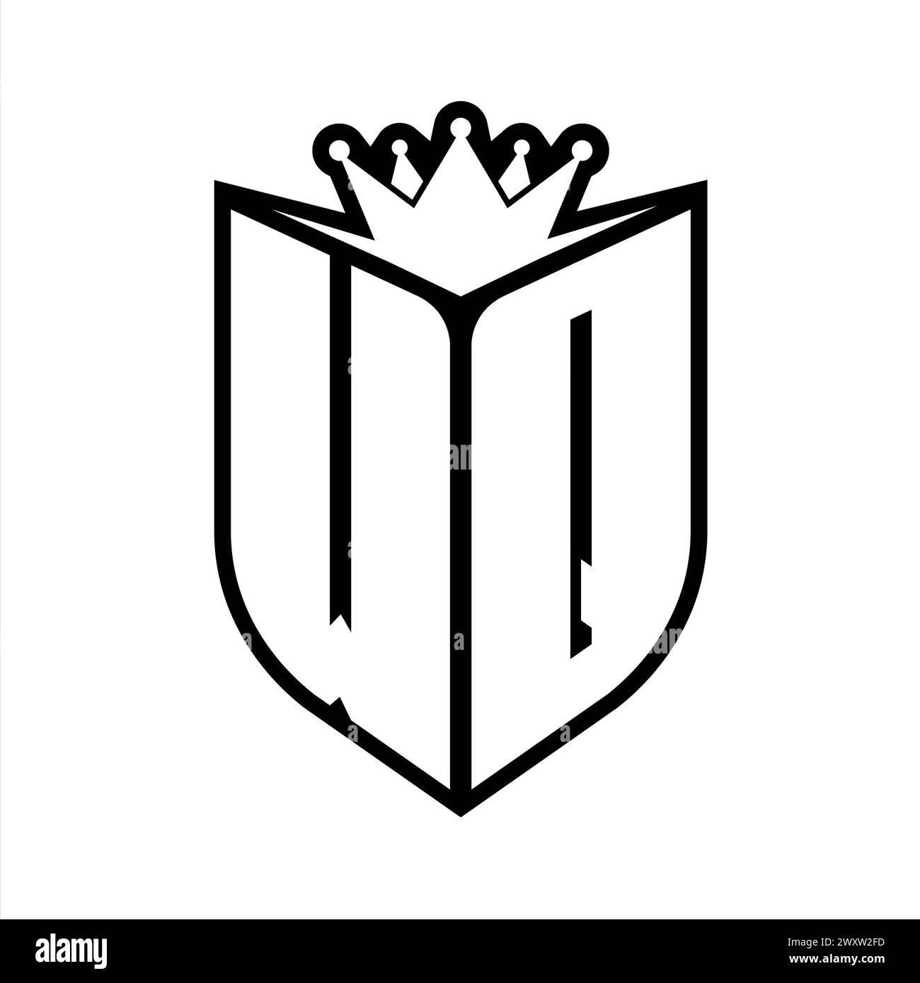WQ Letter bold monogram with shield shape and sharp crown inside shield ...