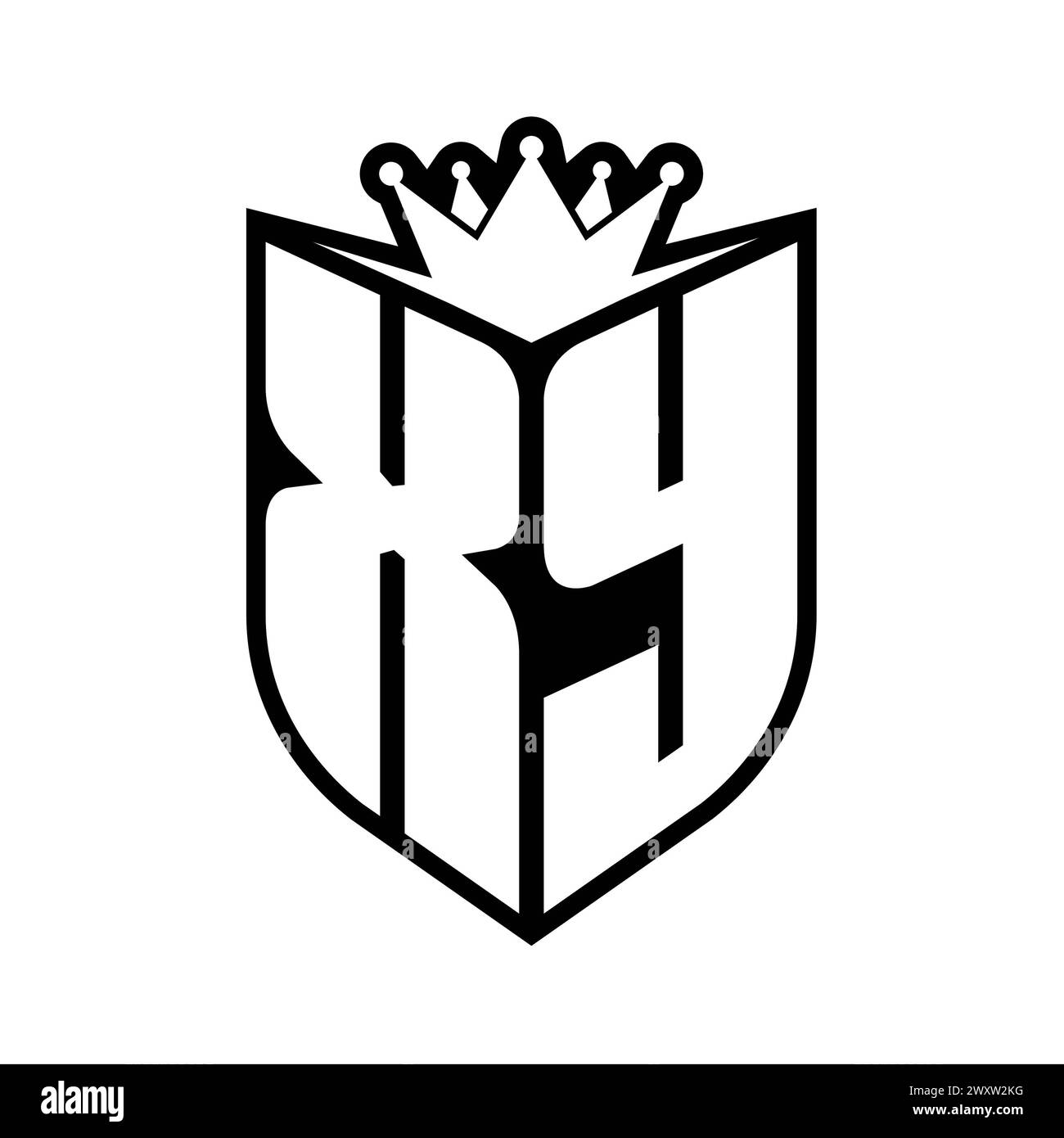 XY Letter bold monogram with shield shape and sharp crown inside shield ...