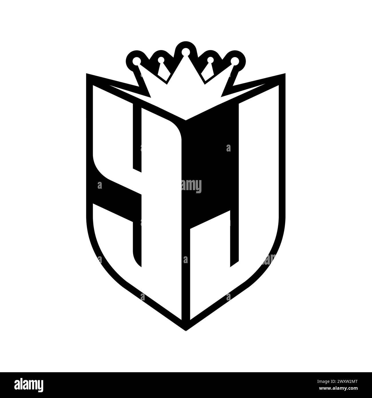 YJ Letter bold monogram with shield shape and sharp crown inside shield ...