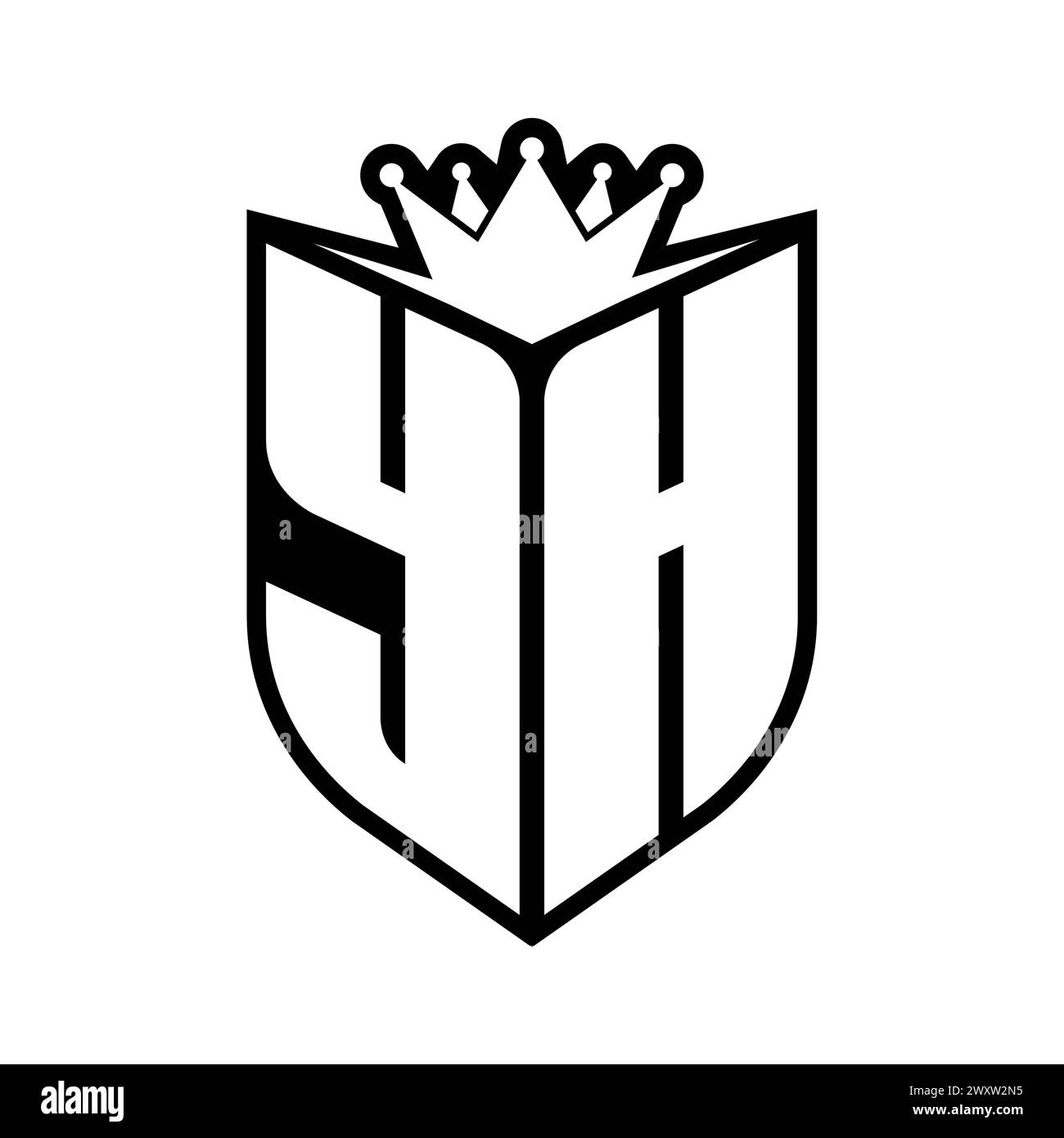 YH Letter bold monogram with shield shape and sharp crown inside shield ...