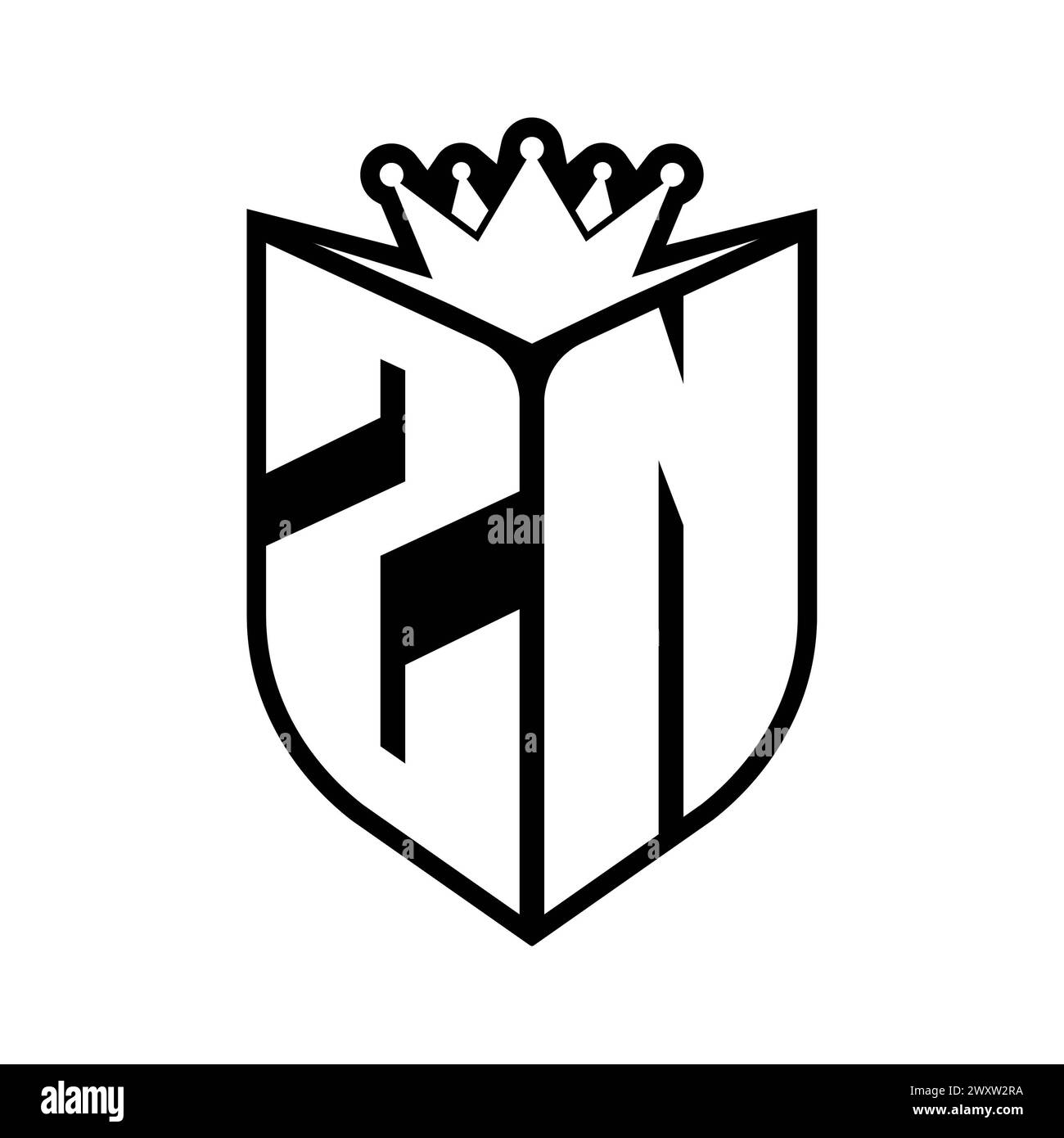ZN Letter bold monogram with shield shape and sharp crown inside shield ...