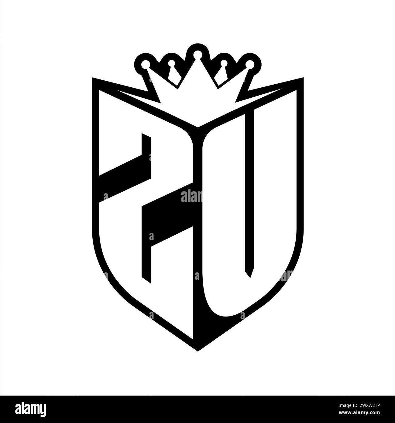 ZV Letter bold monogram with shield shape and sharp crown inside shield ...