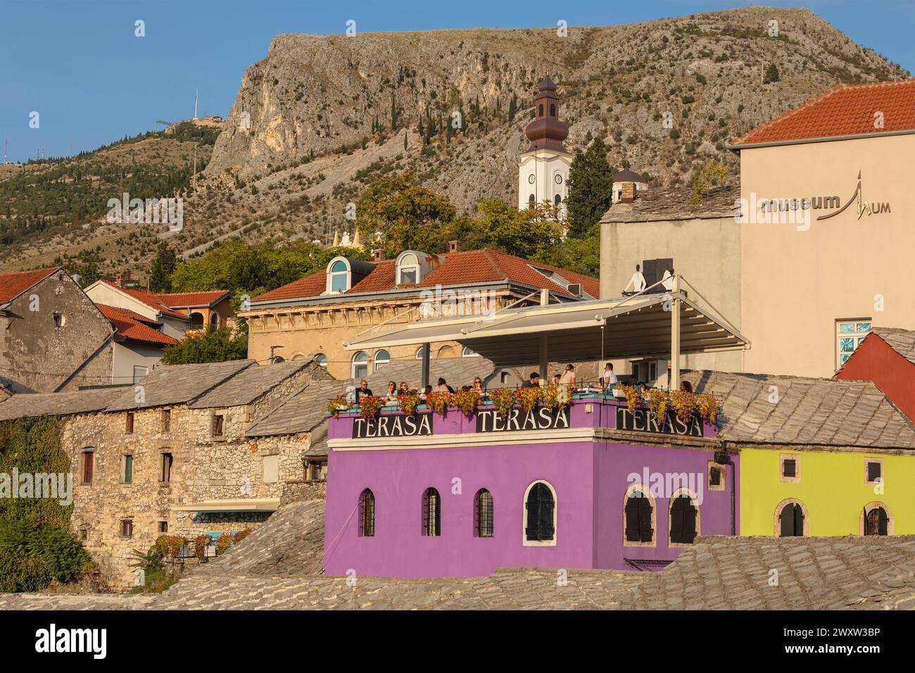 Photochromie Vintage Mostar, Café Luft, Herzegowina - Circa 1901 - Format 17x22 Cm - Original