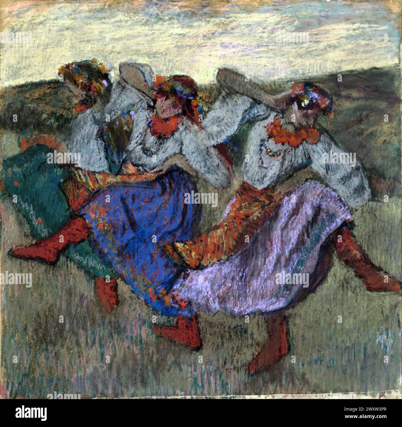 Three Russian dancers - Three Ukrainian  pastel on paper   Edgar Degas 1894 Stock Photo