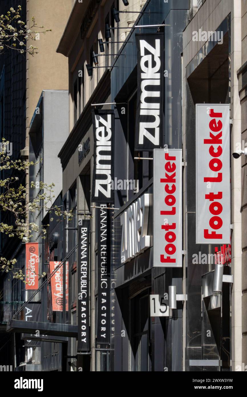 Retail Store Signs on West 34th Street, New York City, USA  2024 Stock Photo