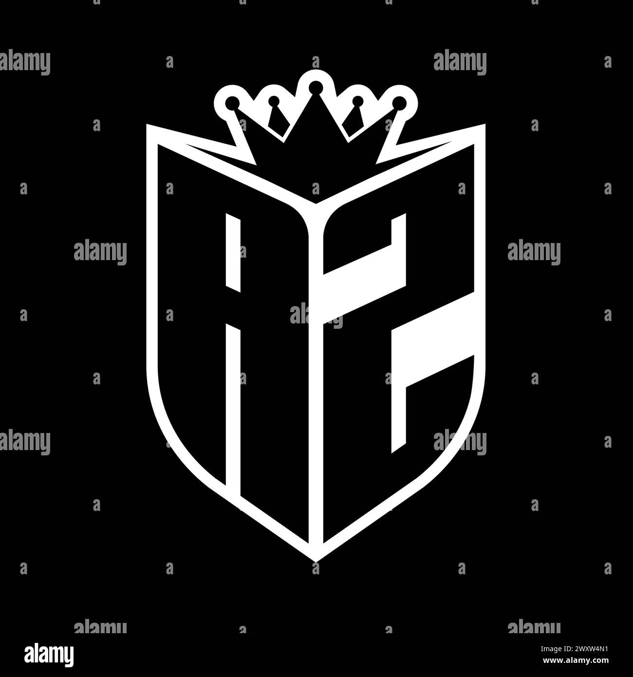 AZ Letter bold monogram with shield shape and sharp crown inside shield ...