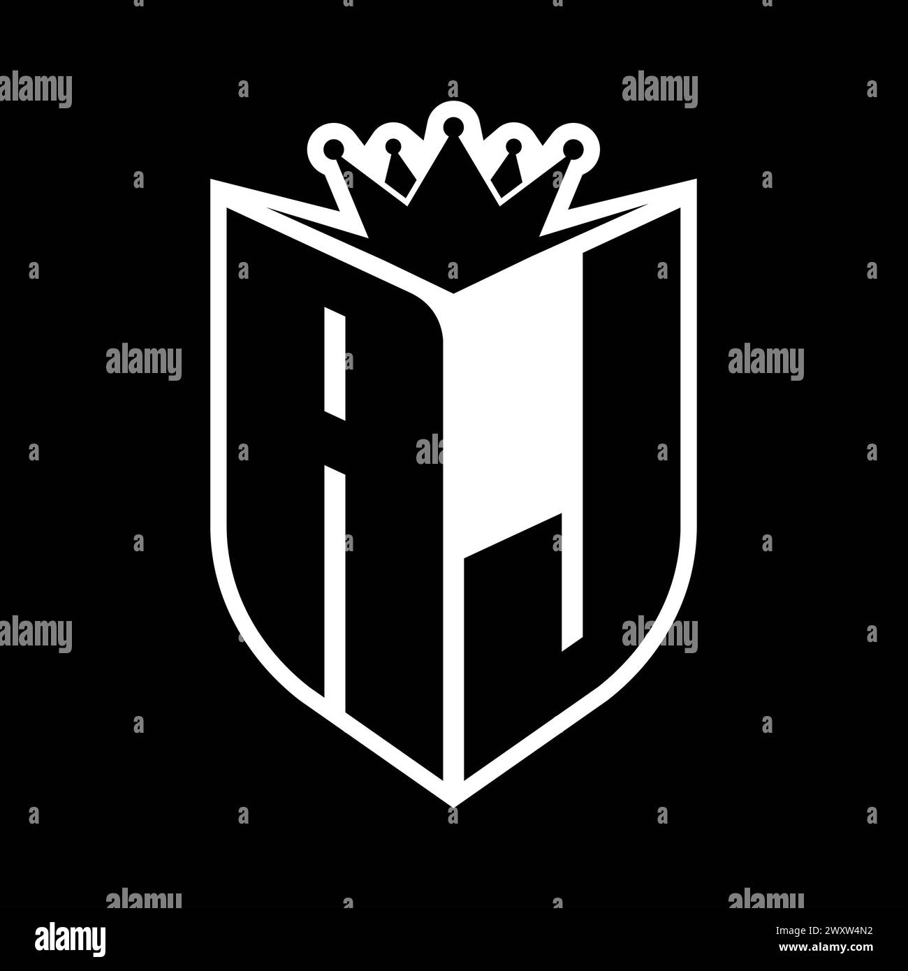 AJ Letter bold monogram with shield shape and sharp crown inside shield ...