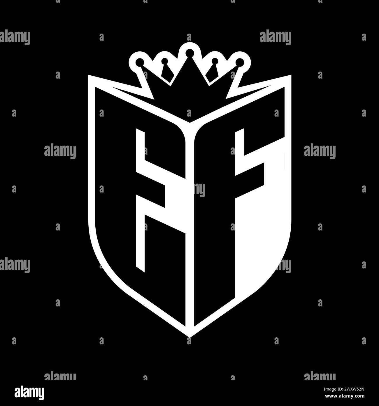 EF Letter bold monogram with shield shape and sharp crown inside shield ...