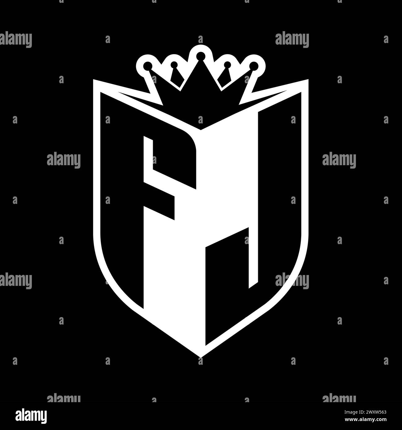 FJ Letter bold monogram with shield shape and sharp crown inside shield ...