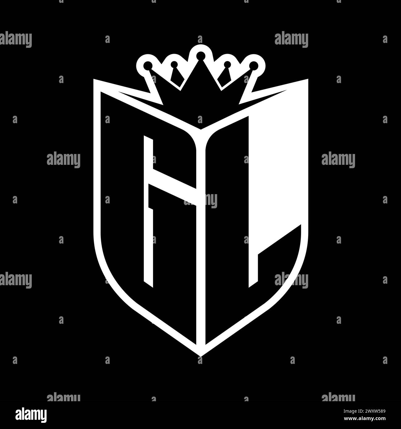 GL Letter bold monogram with shield shape and sharp crown inside shield ...