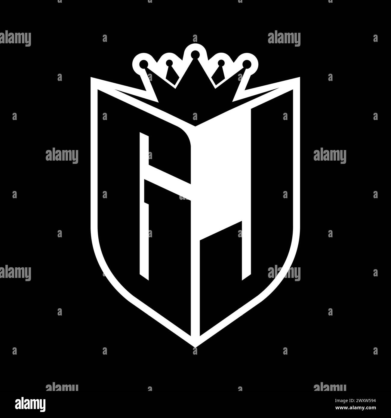 GJ Letter bold monogram with shield shape and sharp crown inside shield ...