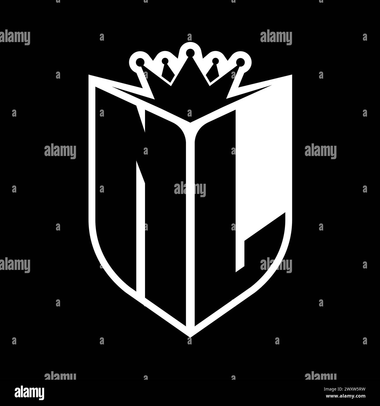 NL Letter bold monogram with shield shape and sharp crown inside shield ...
