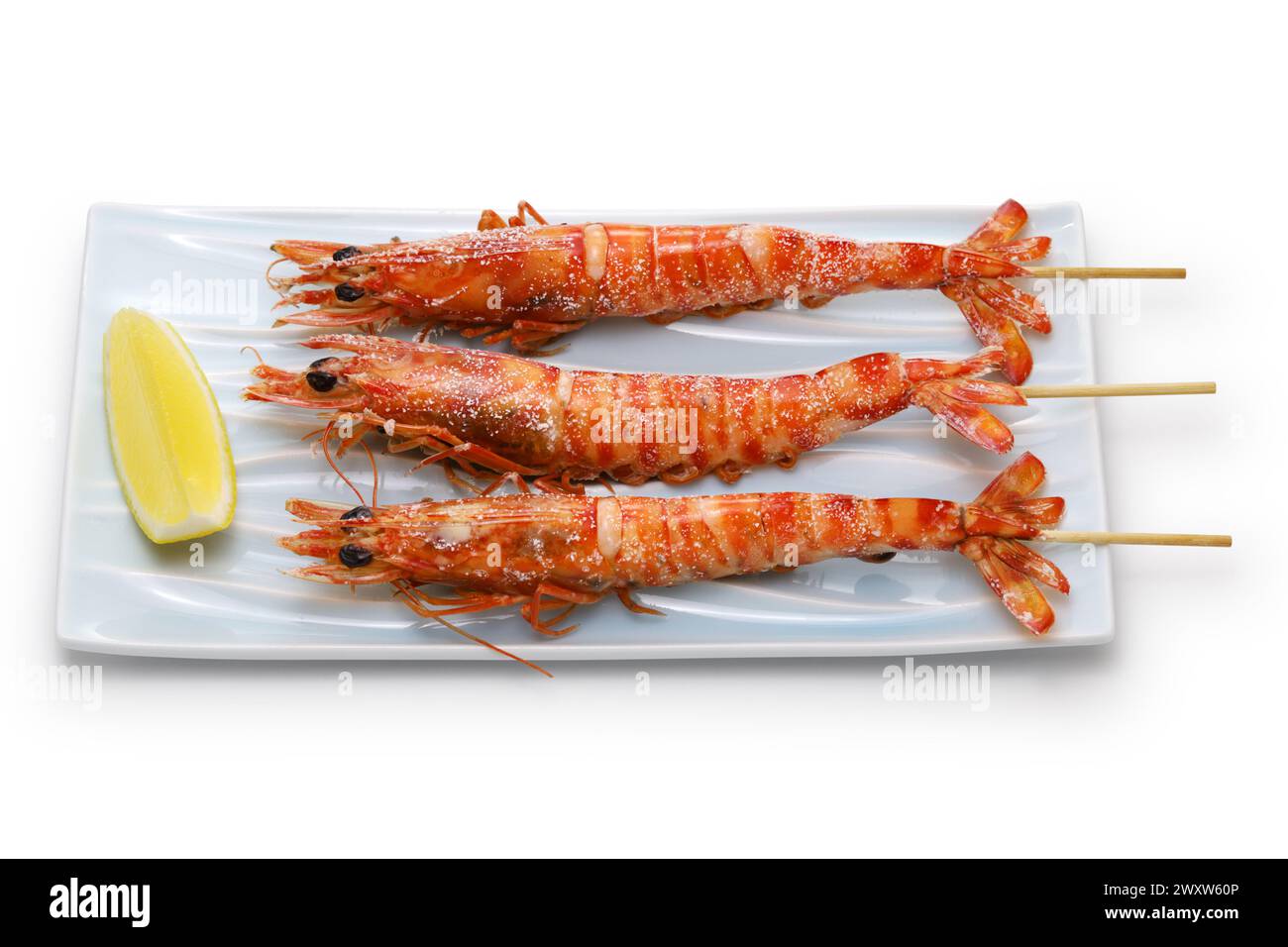 Grilled Kuruma prawn skewers, Japanese food Stock Photo