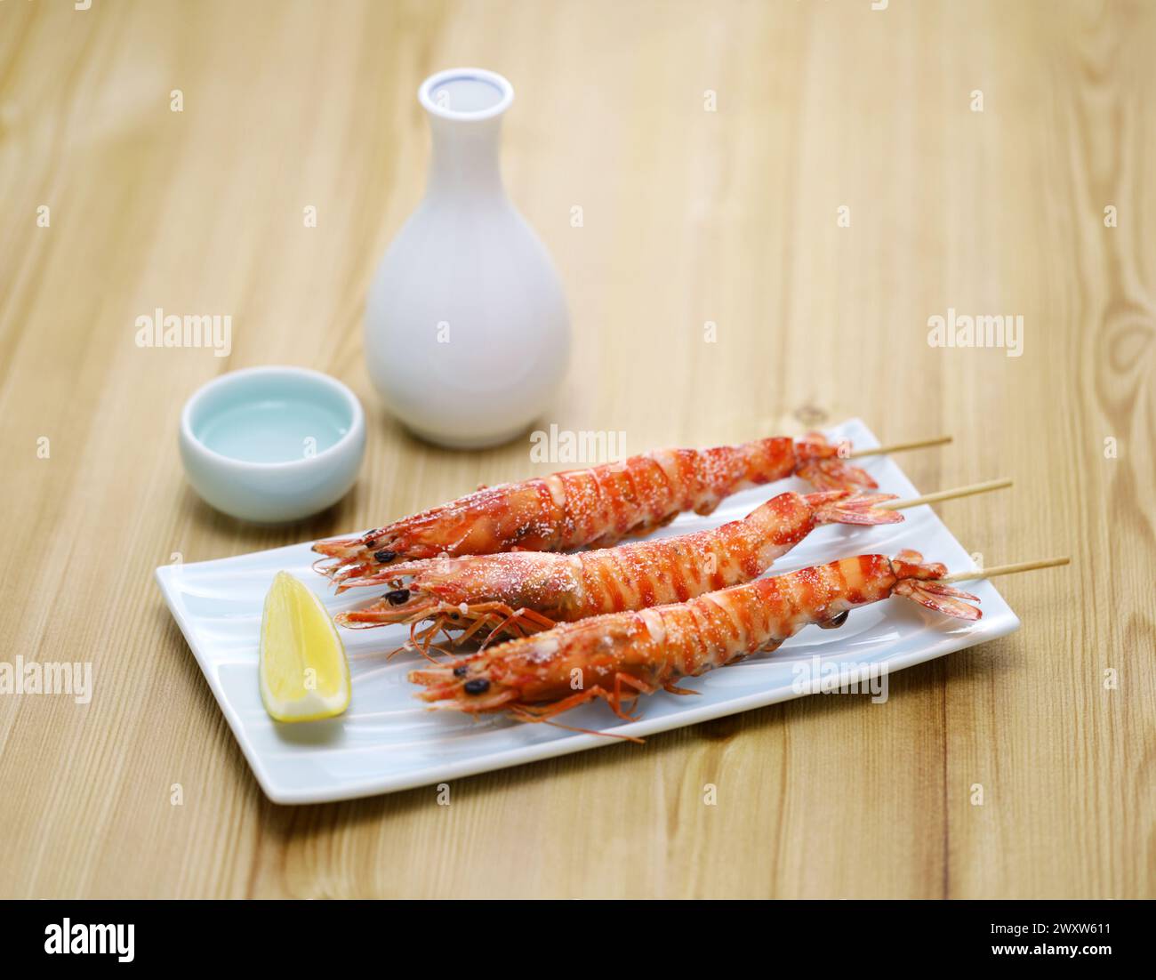 Grilled Kuruma prawn skewers, Japanese food Stock Photo