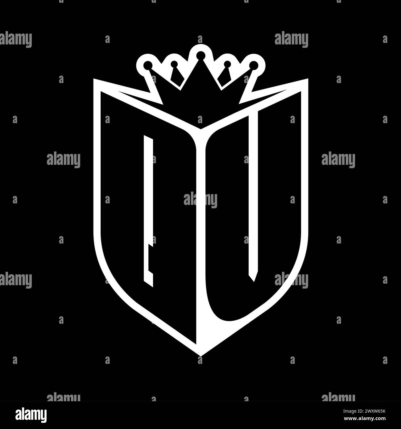 QV Letter bold monogram with shield shape and sharp crown inside shield ...