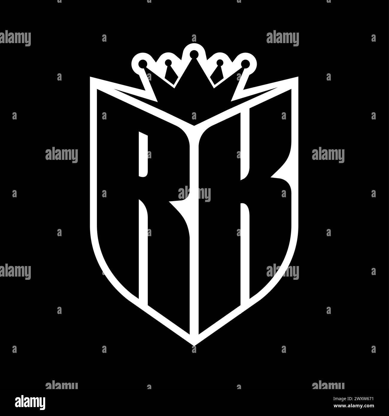 RK Letter bold monogram with shield shape and sharp crown inside shield ...