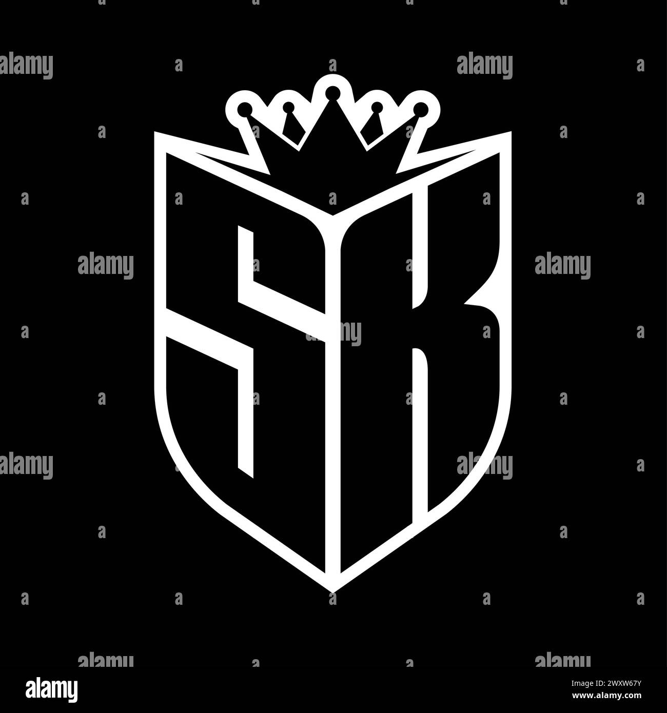 SK Letter bold monogram with shield shape and sharp crown inside shield ...