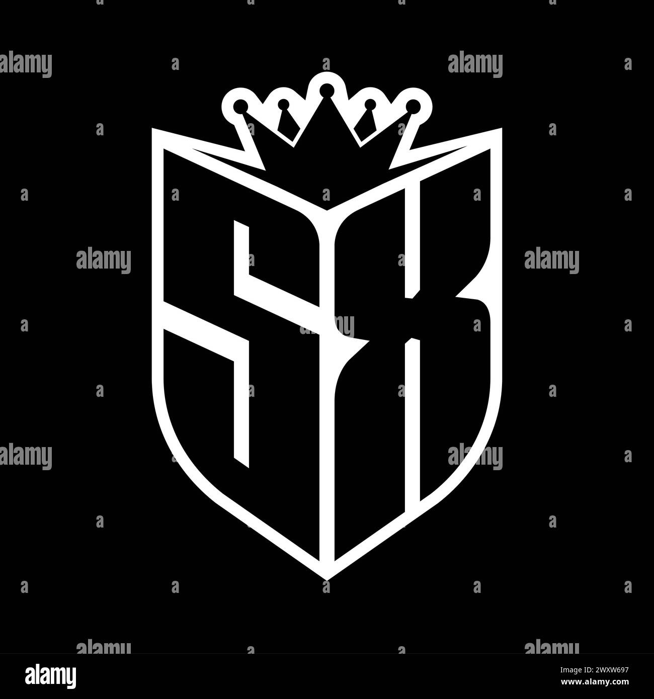 SX Letter bold monogram with shield shape and sharp crown inside shield ...