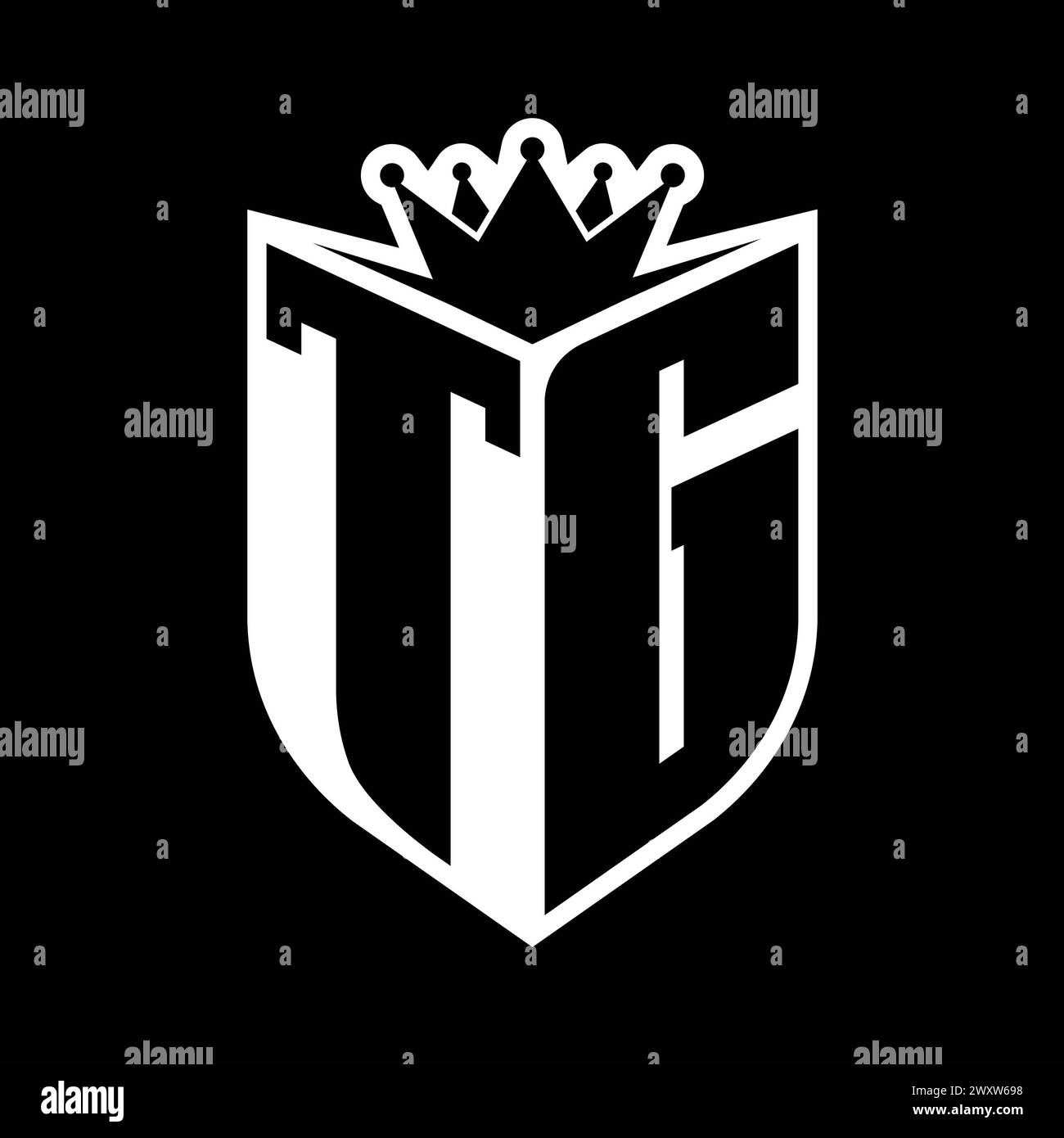 TG Letter bold monogram with shield shape and sharp crown inside shield ...