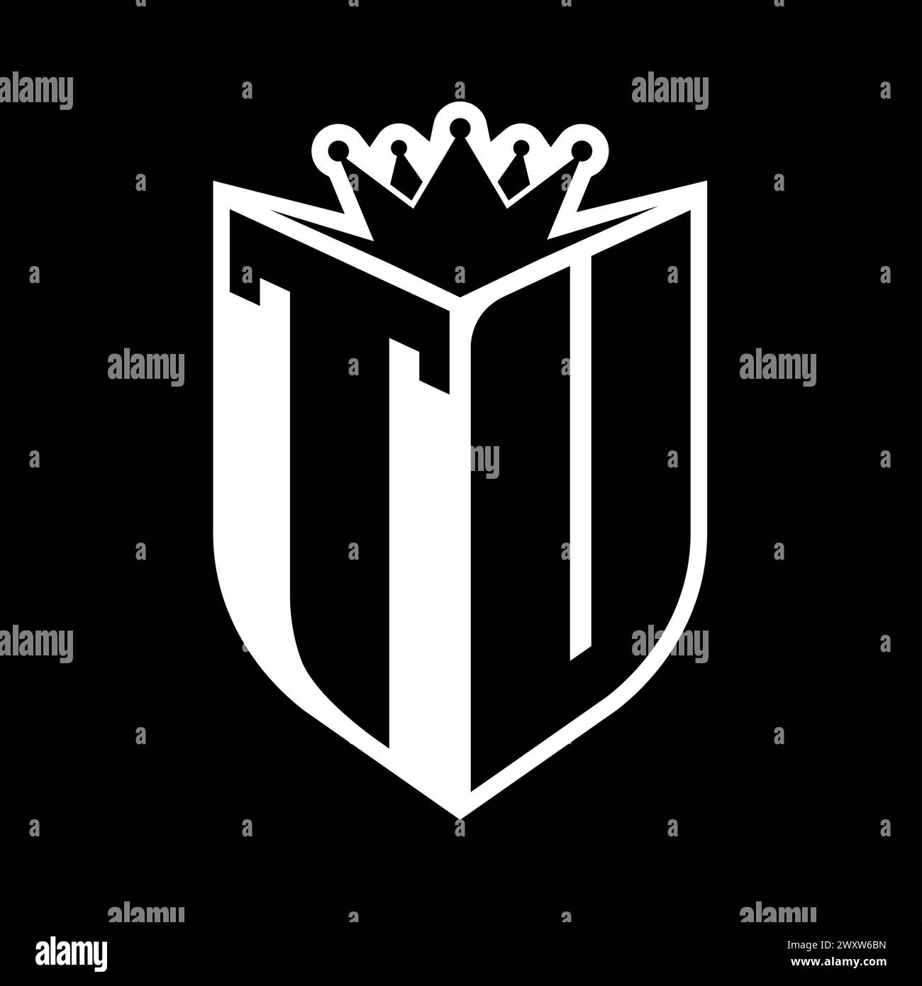TU Letter bold monogram with shield shape and sharp crown inside shield ...