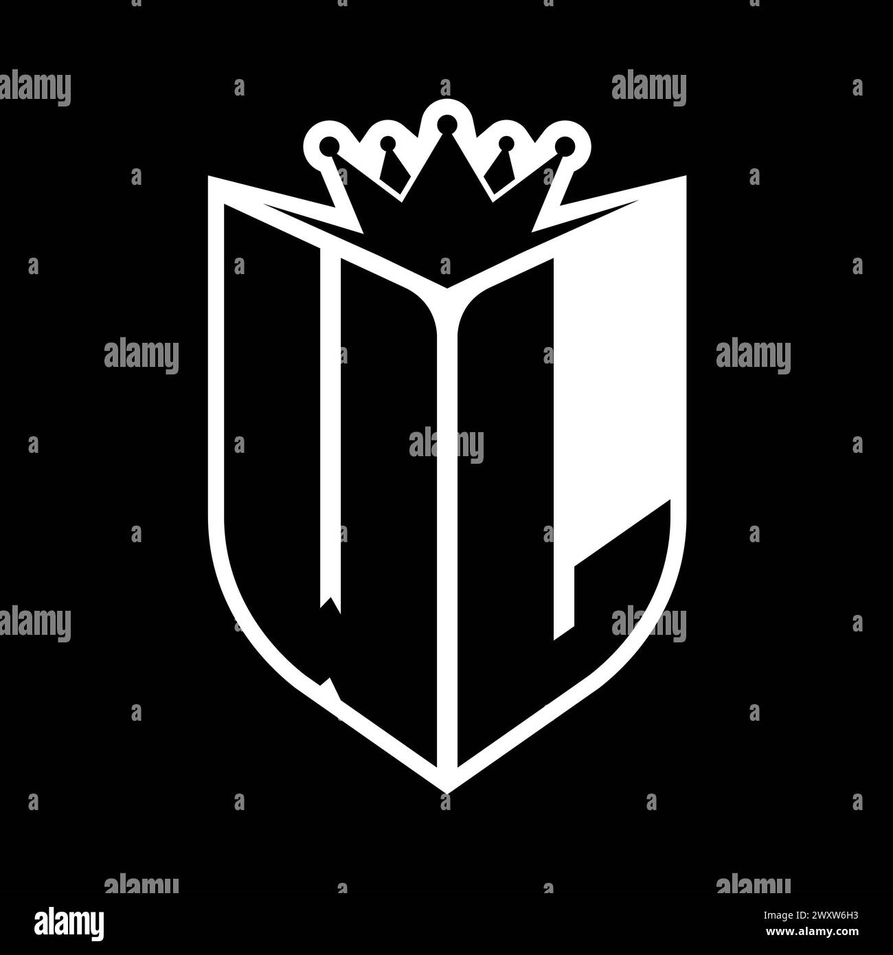 WL Letter bold monogram with shield shape and sharp crown inside shield ...