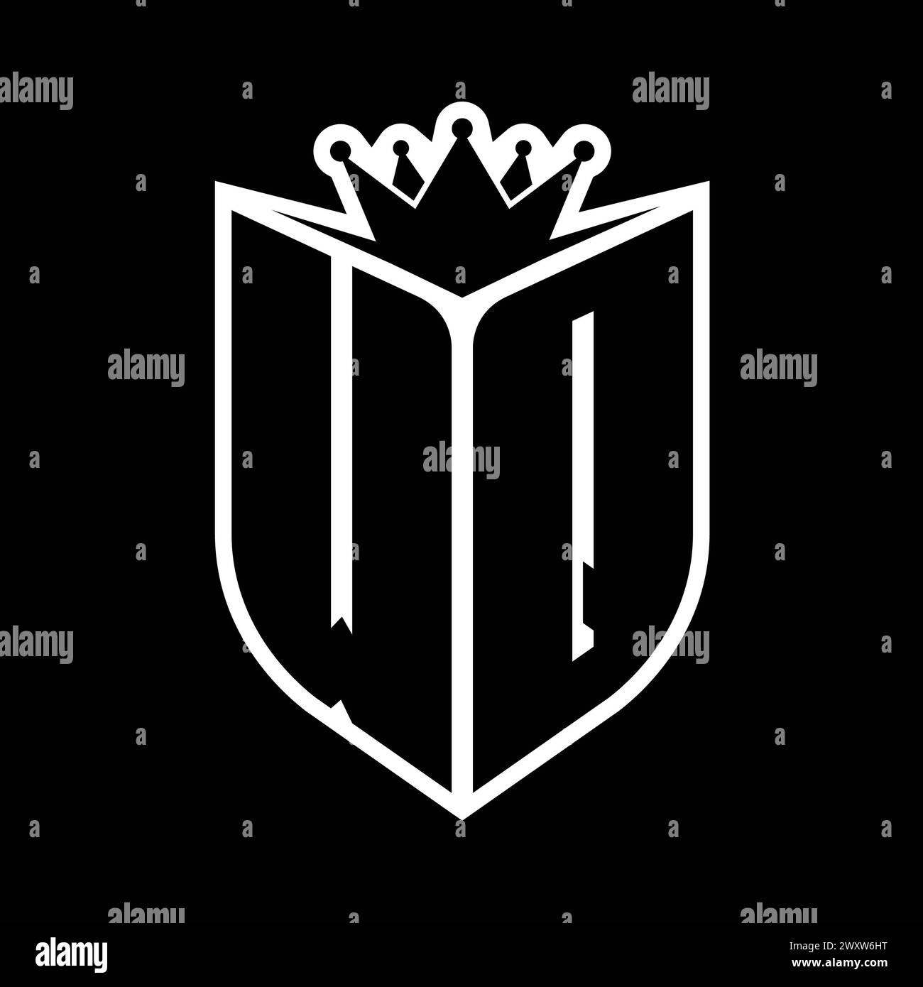 WQ Letter bold monogram with shield shape and sharp crown inside shield ...