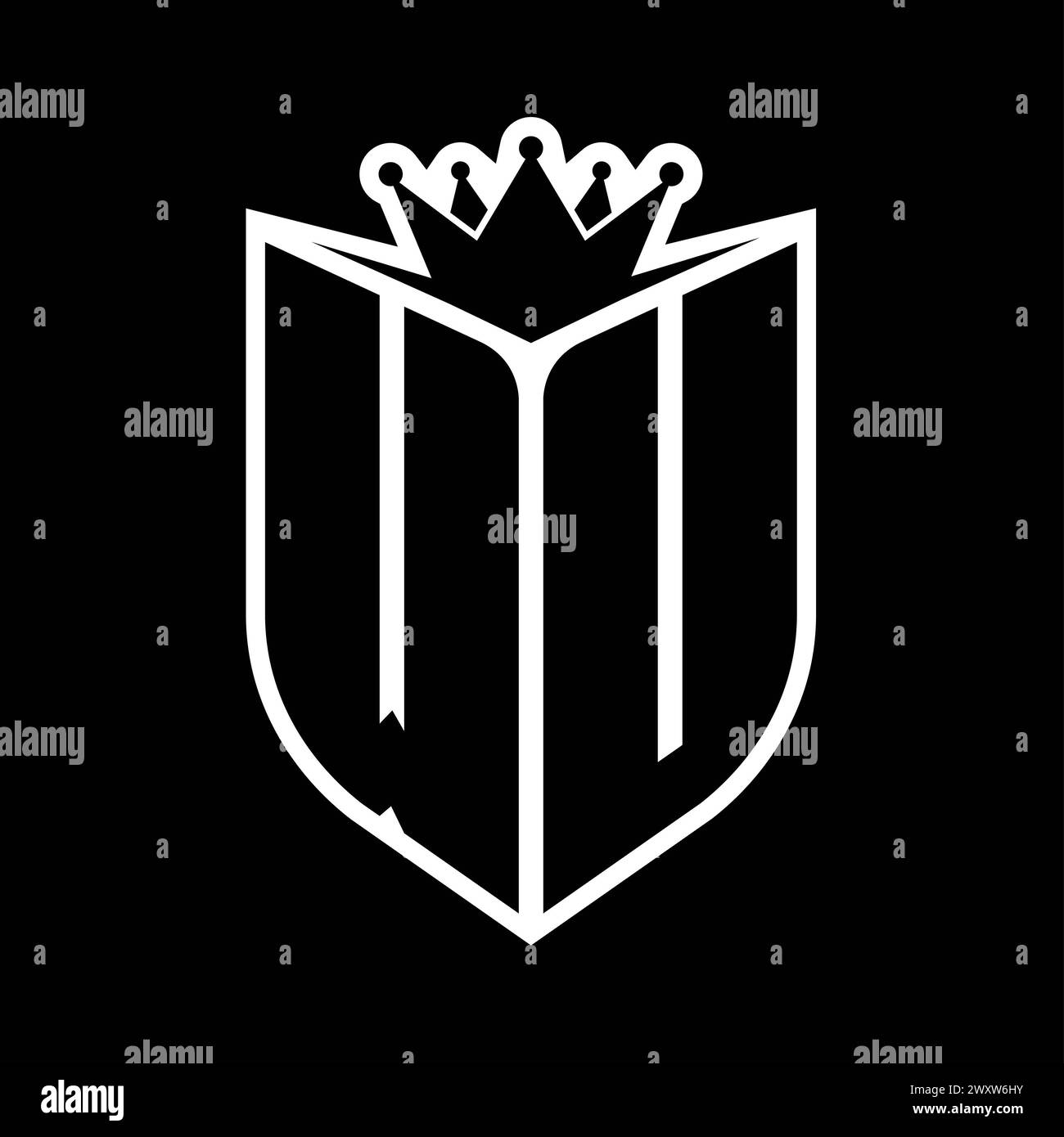 WU Letter bold monogram with shield shape and sharp crown inside shield ...