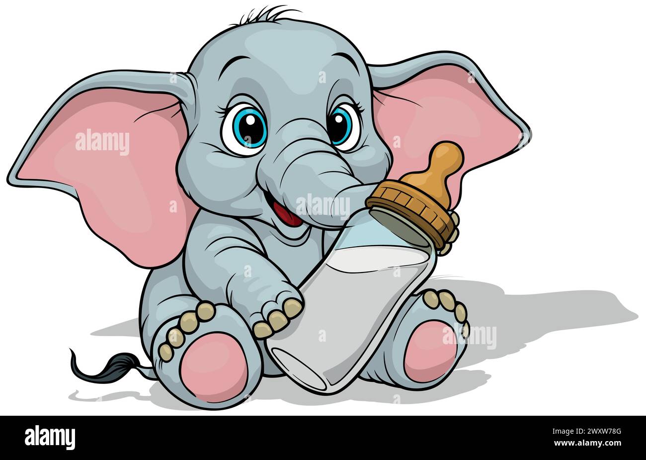 Sitting Baby Elephant with Baby Bottle Stock Vector Image & Art - Alamy