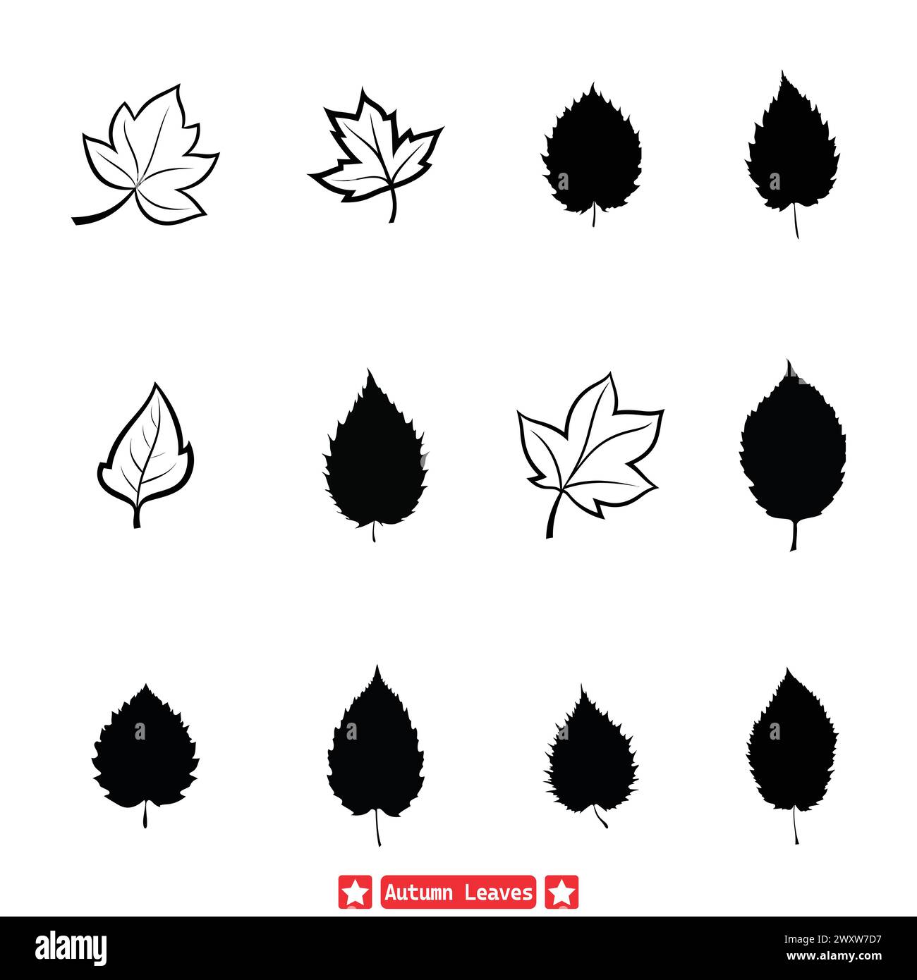 Whimsical Autumn Leaves Silhouetted Foliage Vector Pack Stock Vector