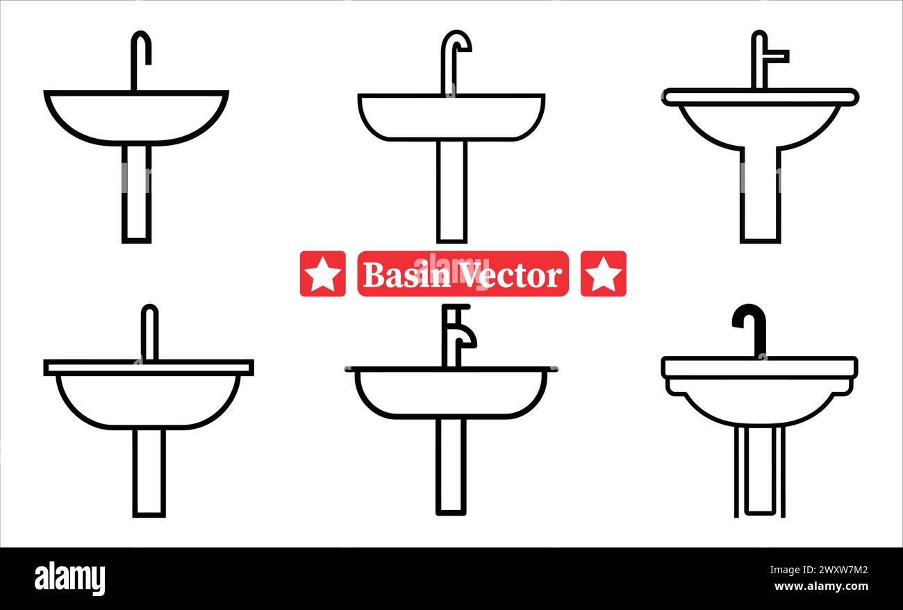 Elegant Basin Silhouette Set Versatile Vector Graphics for Bathroom