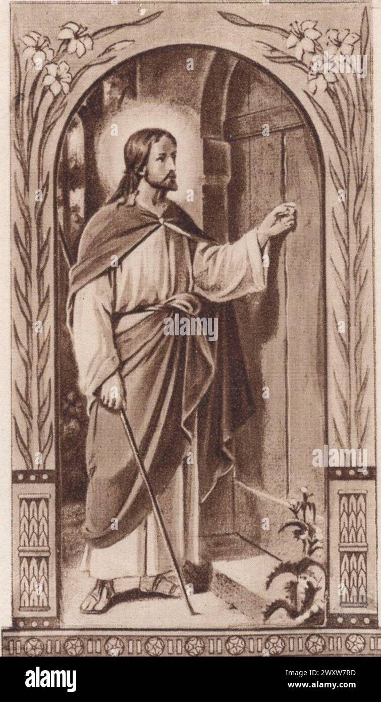 vintage holy card Jesus at the Door (Jesus Knocking at the Door)  Jesus blessing. Additional-Rights-Clearences-Not Available Stock Photo