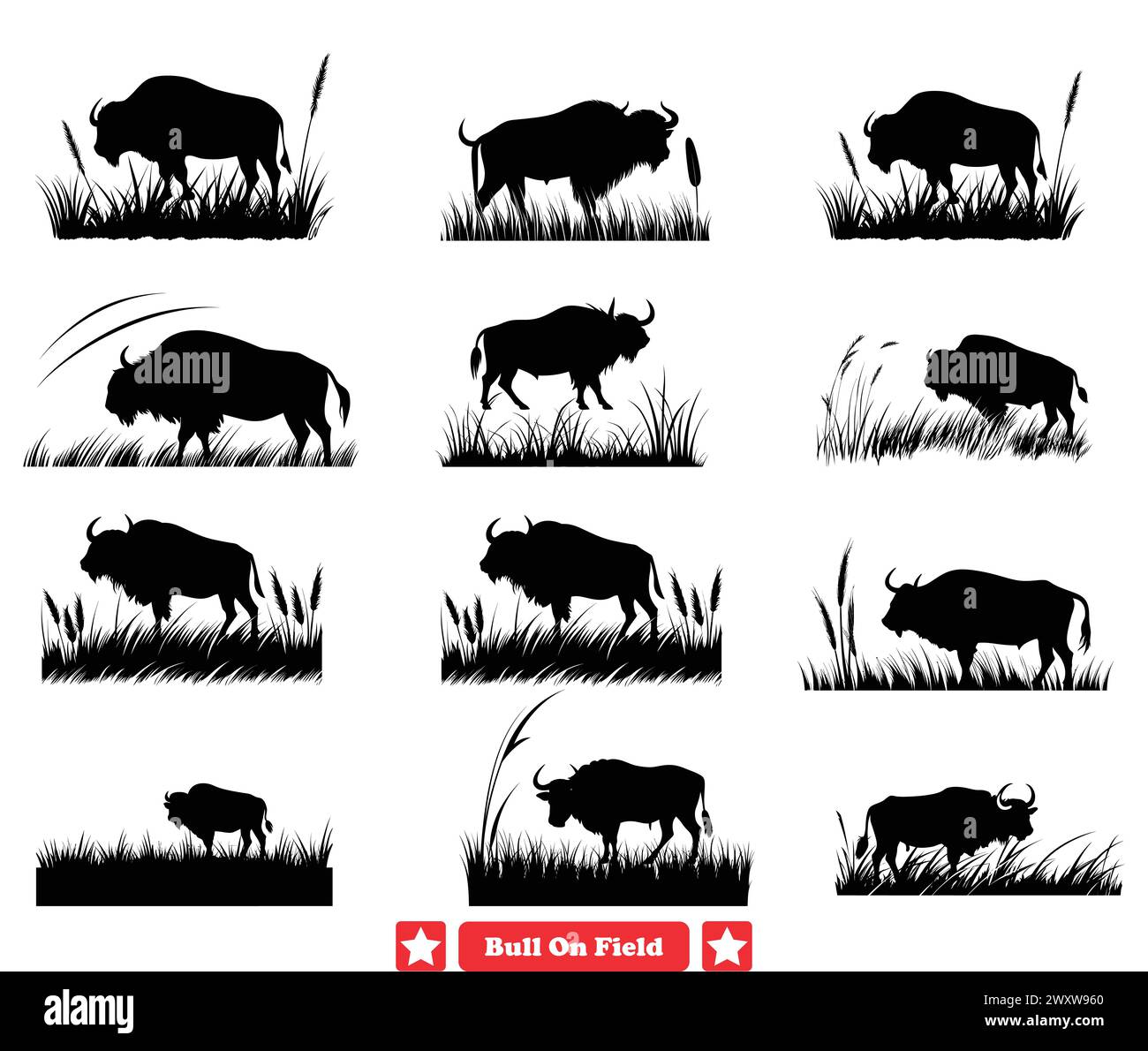 Expressive Bull Silhouette Designs Striking Vector Art Depicting Bulls ...