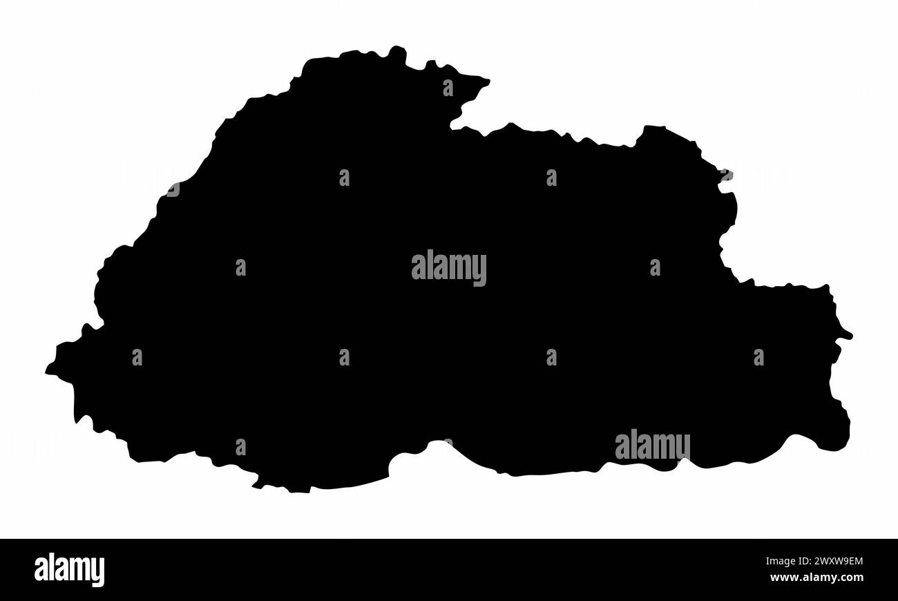 Bhutan silhouette map isolated on white background Stock Vector